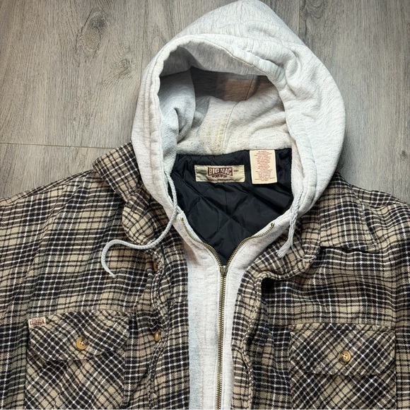 Big Mac Jacket Mens XLT Brown Plaid Hooded Quilted Insulated Flannel Workwear - Picture 2 of 13